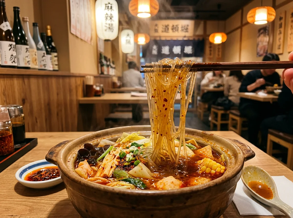 白い器に盛った色とりどりの野菜、きのこ、豆腐、春雨の食材